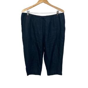 J. JILL LOVE LINEN Women's L Petite 100% Linen Wide Leg Crop Pants Navy Pockets